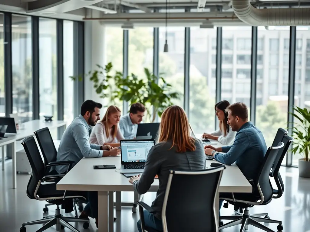 A team of IT specialists is collaborating on a managed IT support project, demonstrating Kanda Sys's commitment to providing comprehensive IT management and support for SMEs.