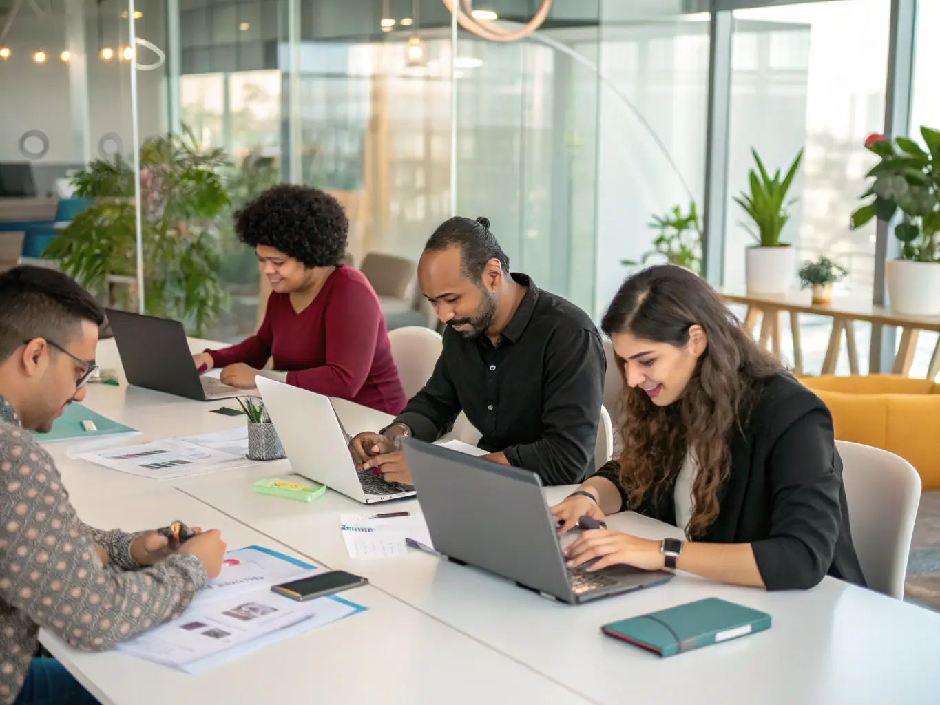 A team of IT specialists is providing remote support and troubleshooting for a client's computer systems, representing managed IT support services.