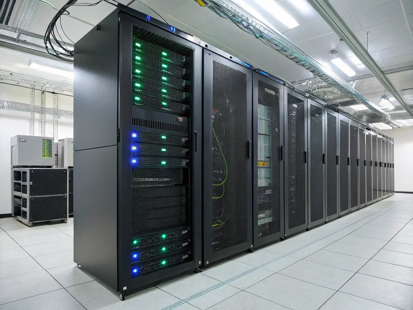 A secure server room with multiple hard drives and backup systems, illustrating data backup and recovery solutions for business continuity.
